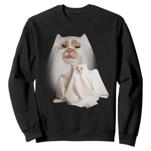 Funny Halloween Ghost Cat Meme Sweatshirt TS10 Black Print Your Wear