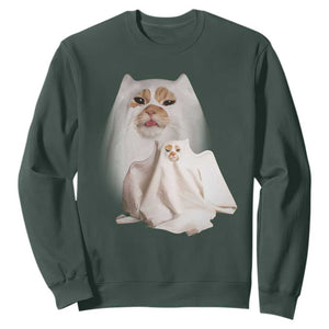Funny Halloween Ghost Cat Meme Sweatshirt TS10 Dark Forest Green Print Your Wear