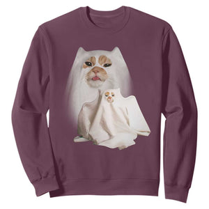 Funny Halloween Ghost Cat Meme Sweatshirt TS10 Maroon Print Your Wear