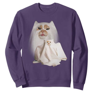 Funny Halloween Ghost Cat Meme Sweatshirt TS10 Purple Print Your Wear