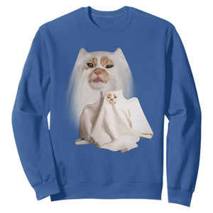 Funny Halloween Ghost Cat Meme Sweatshirt TS10 Royal Blue Print Your Wear