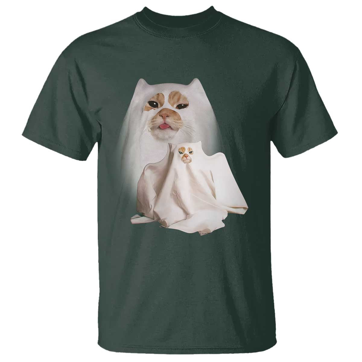 Funny Halloween Ghost Cat Meme T Shirt TS10 Dark Forest Green Print Your Wear