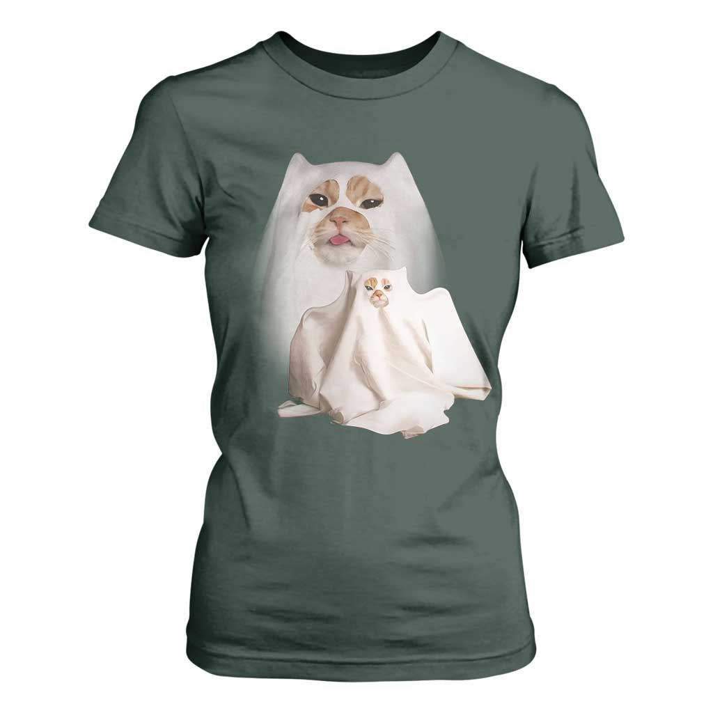 Funny Halloween Ghost Cat Meme T Shirt For Women TS10 Dark Forest Green Print Your Wear