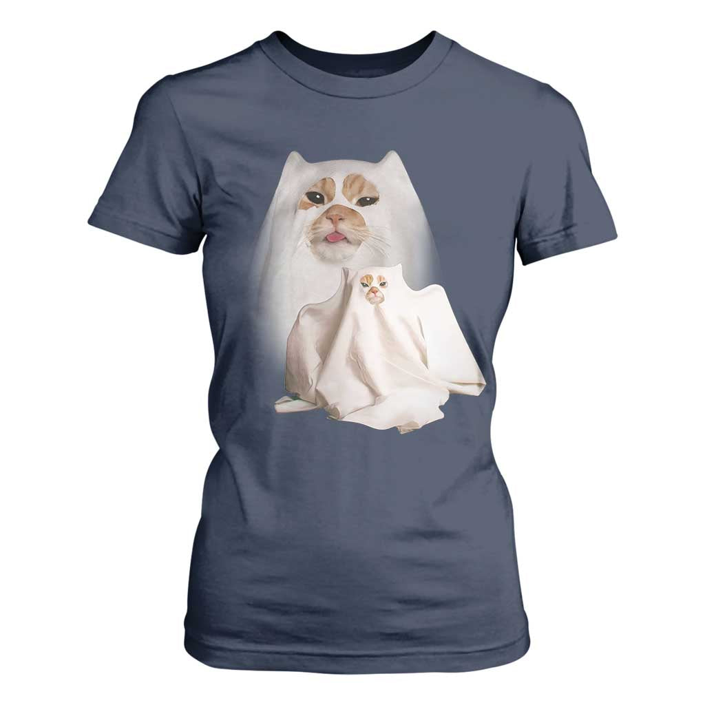 Funny Halloween Ghost Cat Meme T Shirt For Women TS10 Navy Print Your Wear