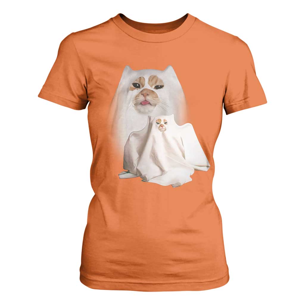 Funny Halloween Ghost Cat Meme T Shirt For Women TS10 Orange Print Your Wear