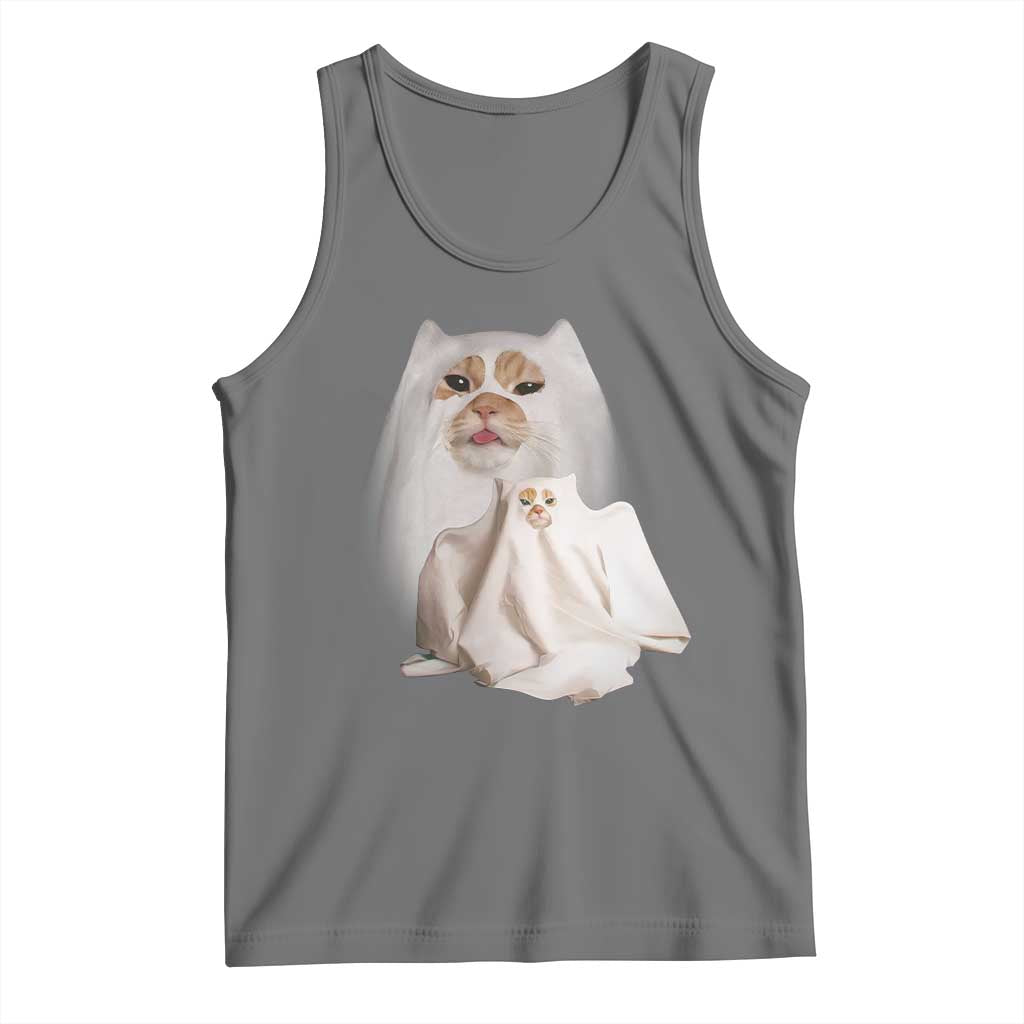 Funny Halloween Ghost Cat Meme Tank Top TS10 Black Heather Print Your Wear