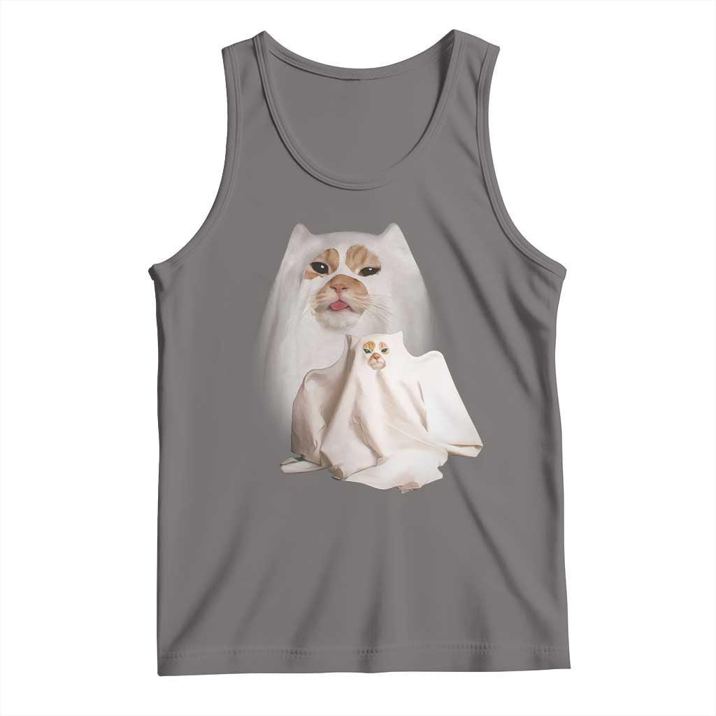 Funny Halloween Ghost Cat Meme Tank Top TS10 Deep Heather Print Your Wear