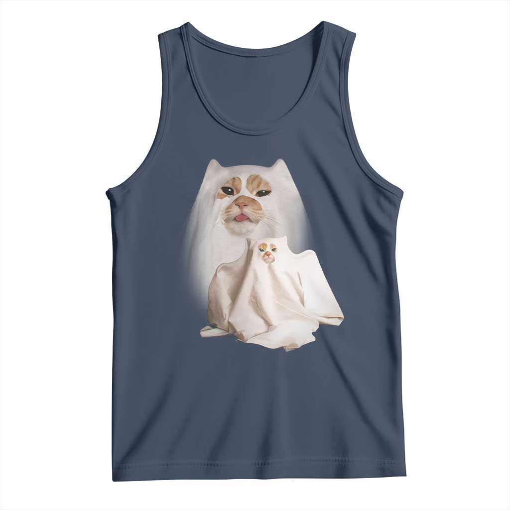 Funny Halloween Ghost Cat Meme Tank Top TS10 Navy Print Your Wear