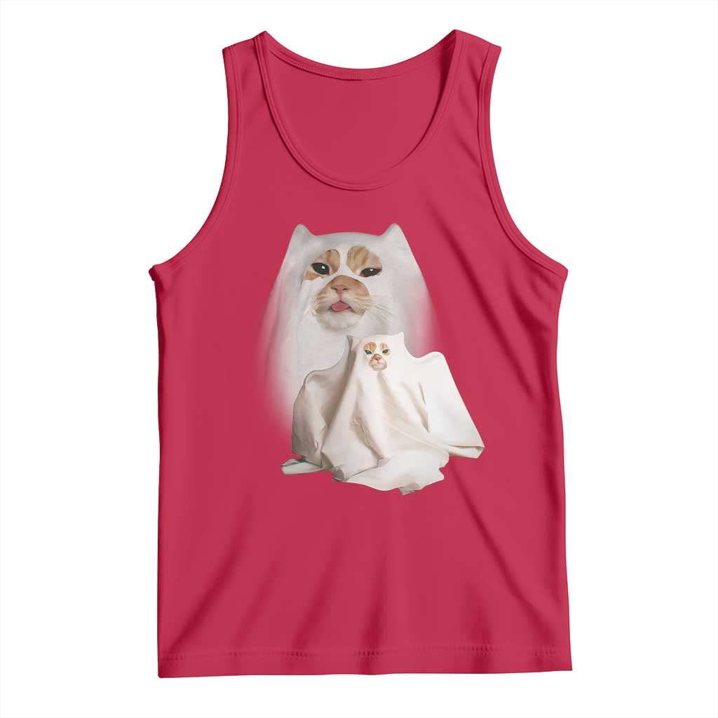 Funny Halloween Ghost Cat Meme Tank Top TS10 Red Print Your Wear