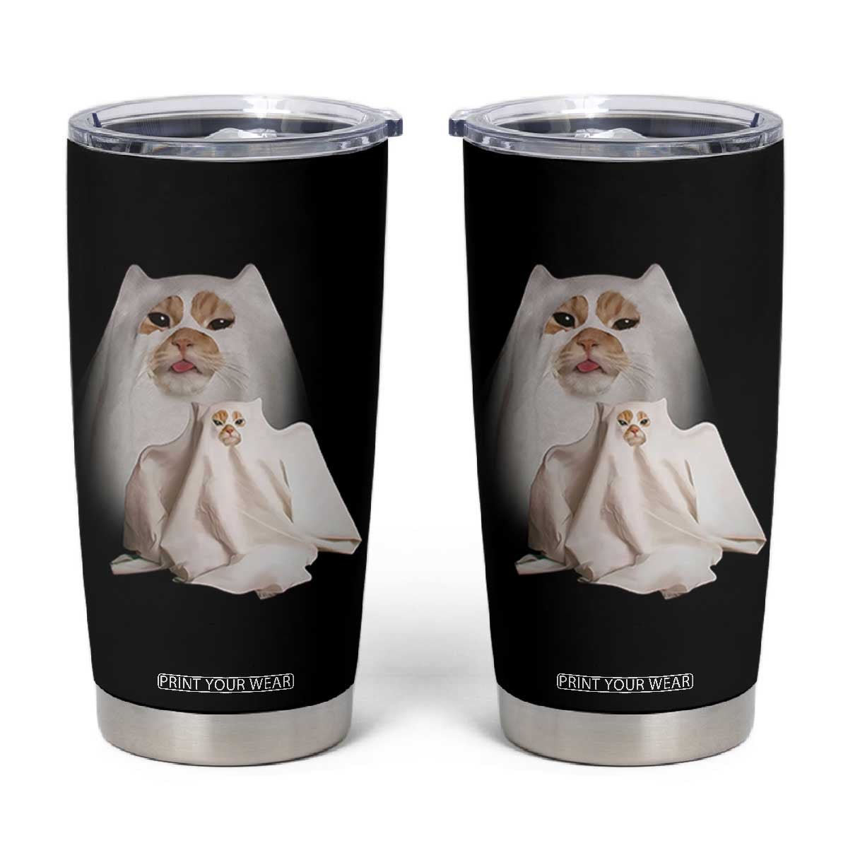 Funny Halloween Ghost Cat Meme Tumbler Cup TS10 Black Print Your Wear
