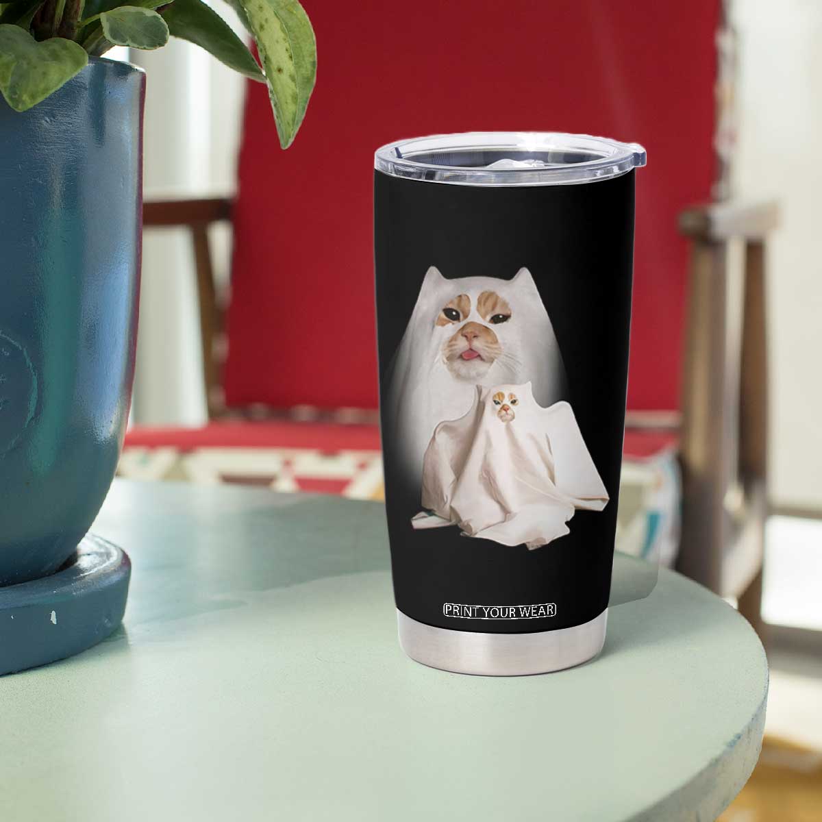 Funny Halloween Ghost Cat Meme Tumbler Cup TS10 Print Your Wear