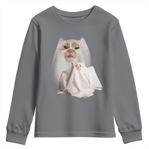 Funny Halloween Ghost Cat Meme Youth Sweatshirt TS10 Charcoal Print Your Wear