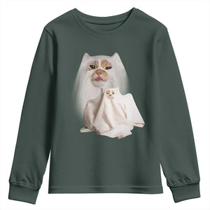Funny Halloween Ghost Cat Meme Youth Sweatshirt TS10 Dark Forest Green Print Your Wear