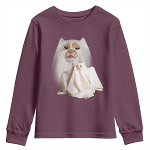 Funny Halloween Ghost Cat Meme Youth Sweatshirt TS10 Maroon Print Your Wear