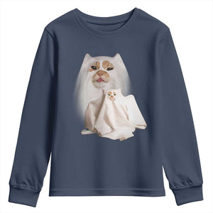 Funny Halloween Ghost Cat Meme Youth Sweatshirt TS10 Navy Print Your Wear
