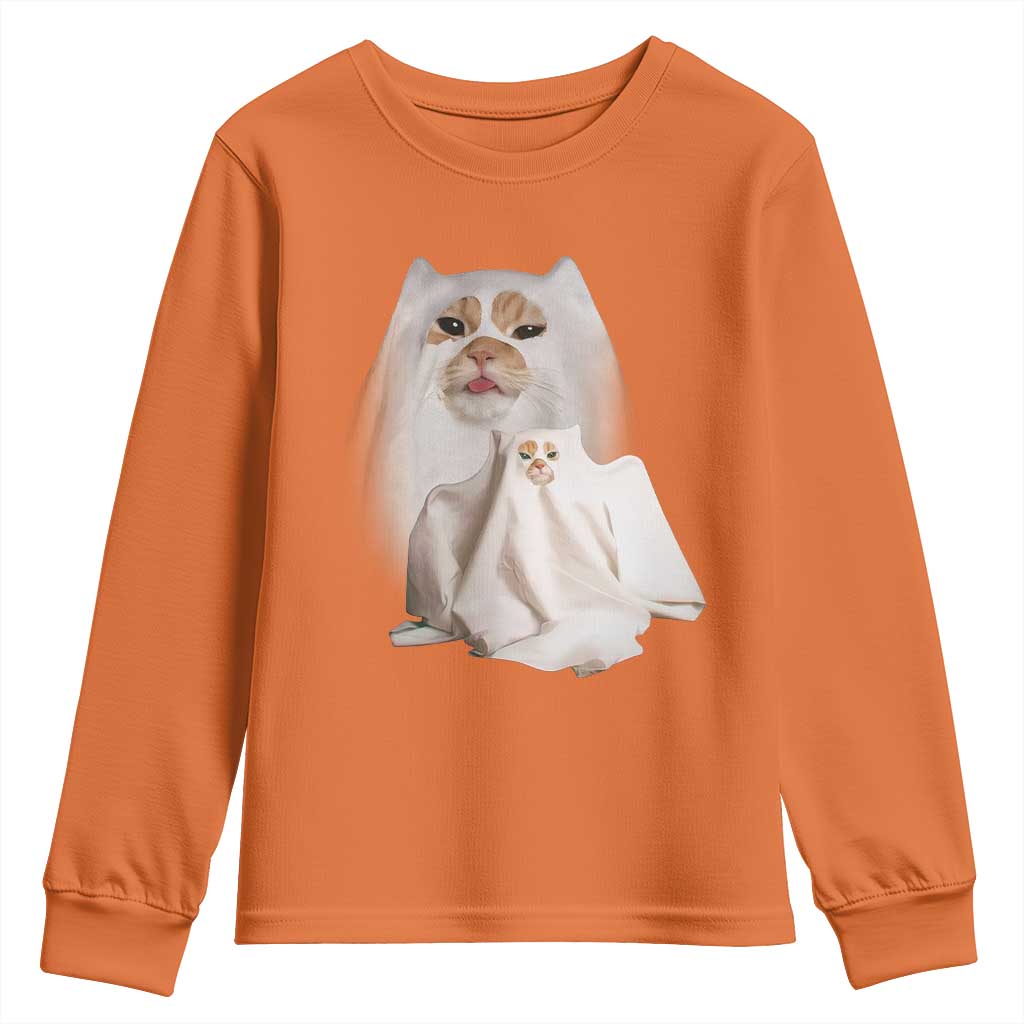 Funny Halloween Ghost Cat Meme Youth Sweatshirt TS10 Orange Print Your Wear