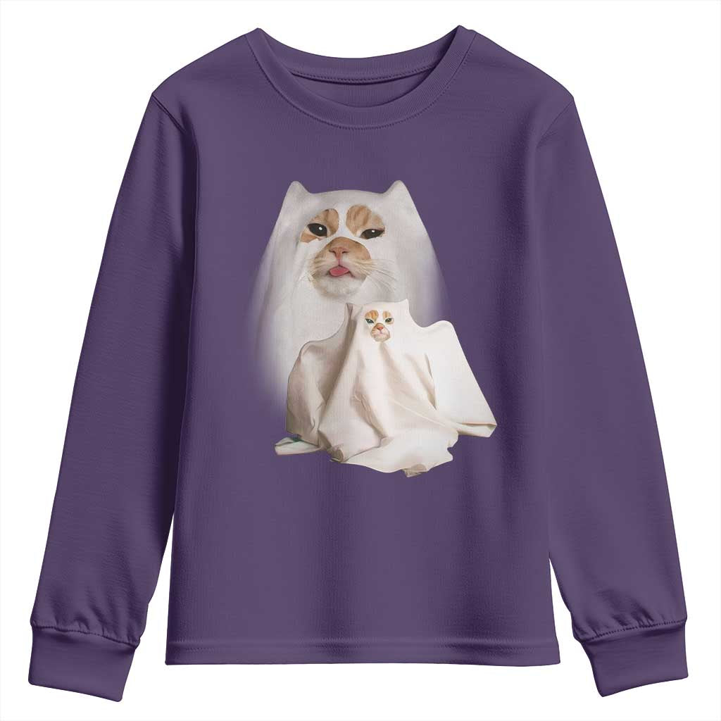 Funny Halloween Ghost Cat Meme Youth Sweatshirt TS10 Purple Print Your Wear