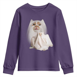 Funny Halloween Ghost Cat Meme Youth Sweatshirt TS10 Purple Print Your Wear