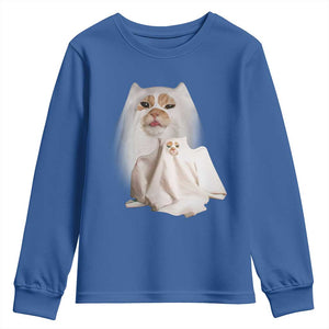 Funny Halloween Ghost Cat Meme Youth Sweatshirt TS10 Royal Blue Print Your Wear