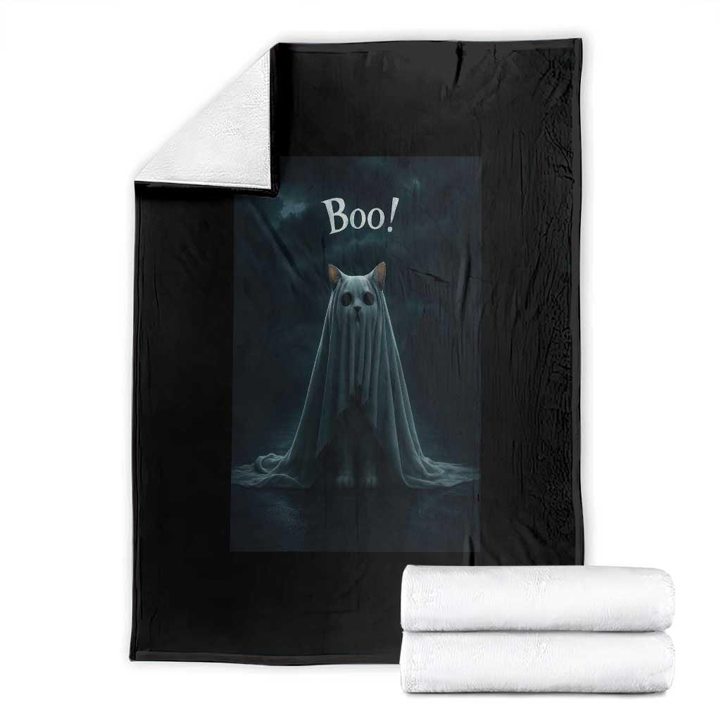 Cat Halloween Throw Blanket Spooky Season Ghost Kitten Haunted Mansion TS10 Black Print Your Wear
