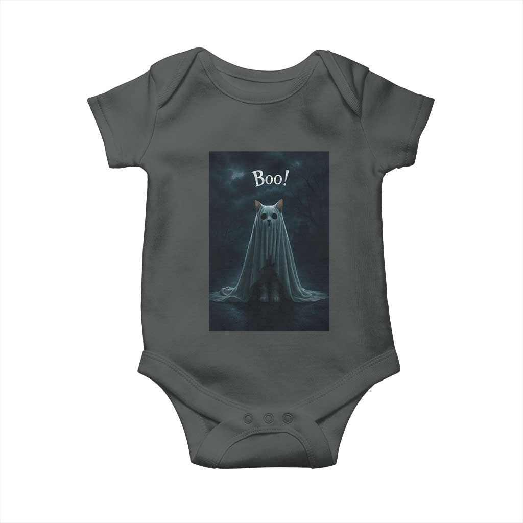 Cat Halloween Baby Onesie Spooky Season Ghost Kitten Haunted Mansion TS10 Dark Heather Print Your Wear