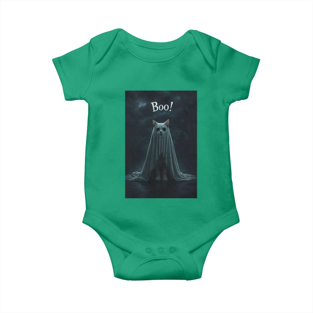 Cat Halloween Baby Onesie Spooky Season Ghost Kitten Haunted Mansion TS10 Irish Green Print Your Wear