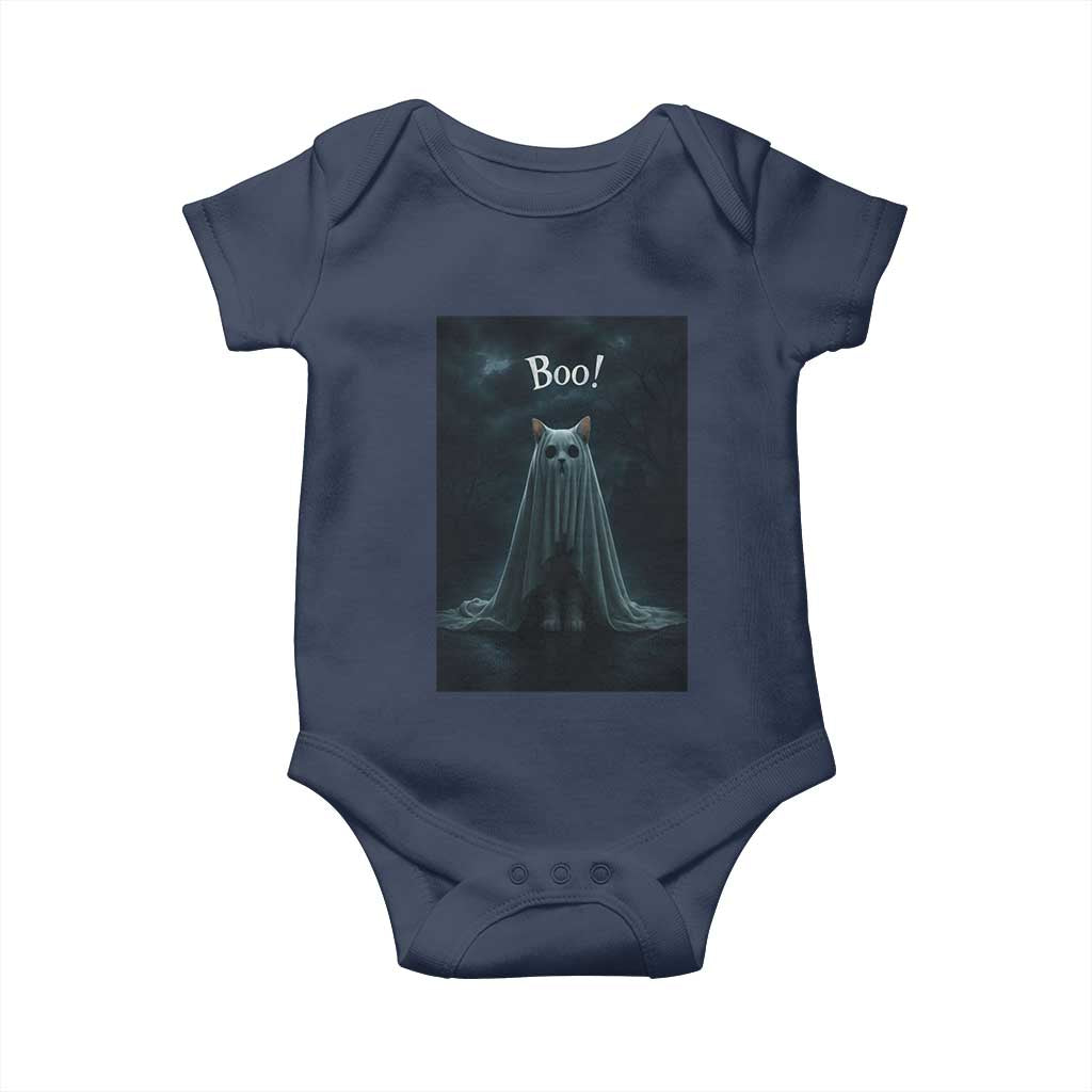 Cat Halloween Baby Onesie Spooky Season Ghost Kitten Haunted Mansion TS10 Navy Print Your Wear
