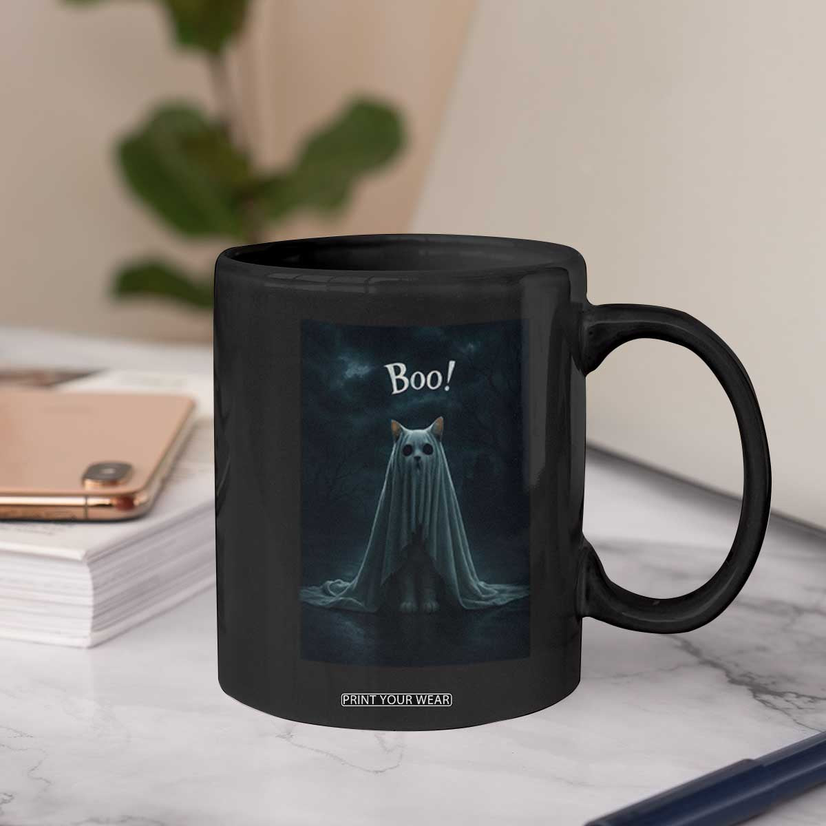 Cat Halloween Coffee Mug Spooky Season Ghost Kitten Haunted Mansion TS10 Print Your Wear