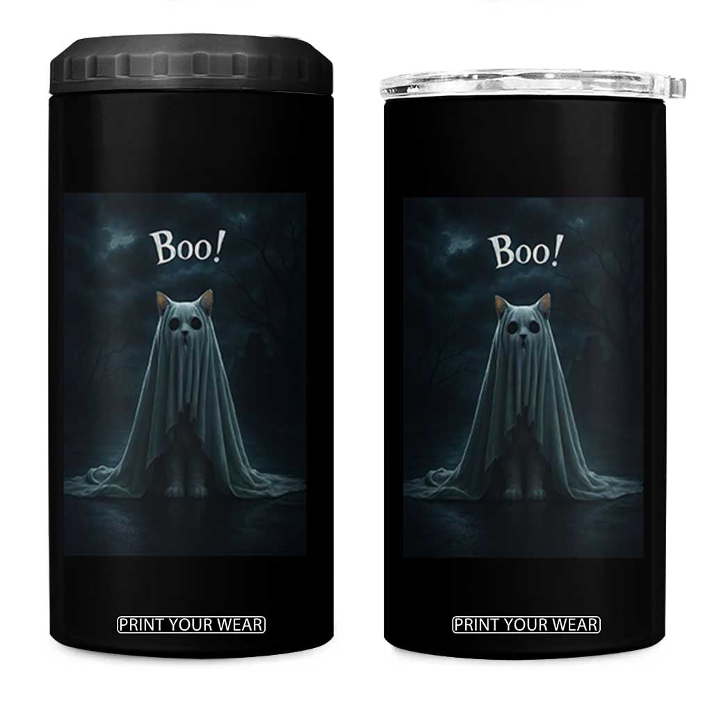 Cat Halloween 4 in 1 Can Cooler Tumbler Spooky Season Ghost Kitten Haunted Mansion TS10 One Size: 16 oz Black Print Your Wear