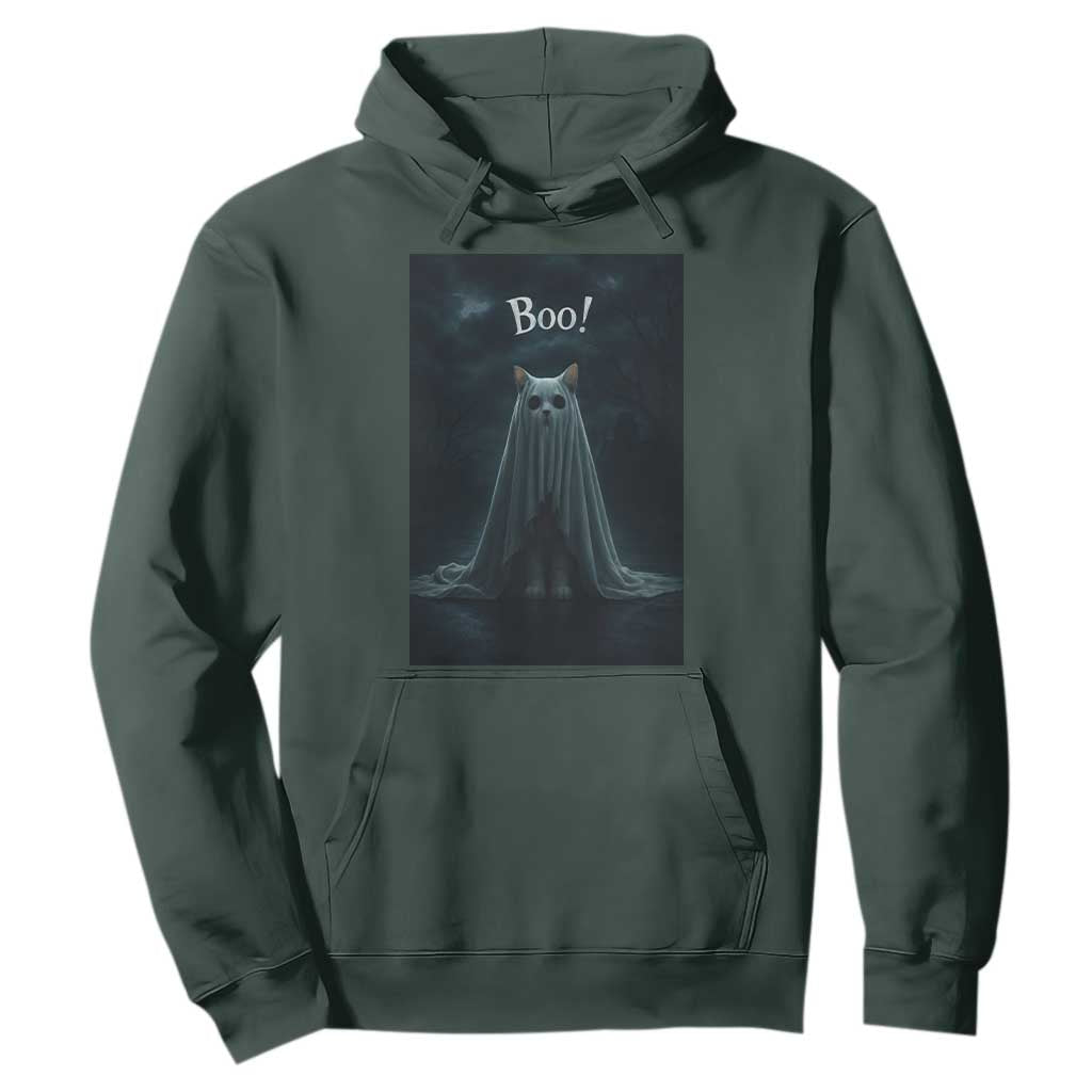Cat Halloween Hoodie Spooky Season Ghost Kitten Haunted Mansion TS10 Dark Forest Green Print Your Wear