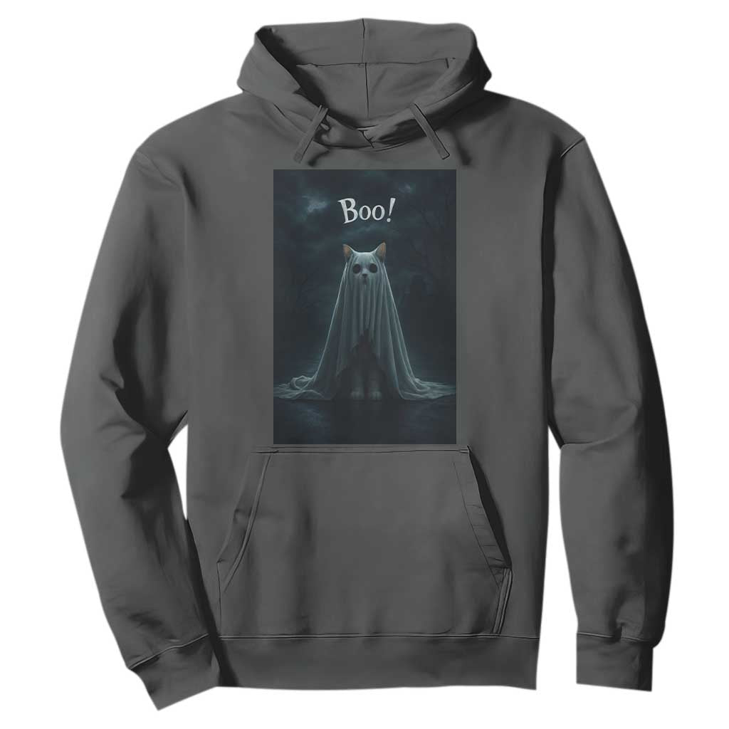 Cat Halloween Hoodie Spooky Season Ghost Kitten Haunted Mansion TS10 Dark Heather Print Your Wear