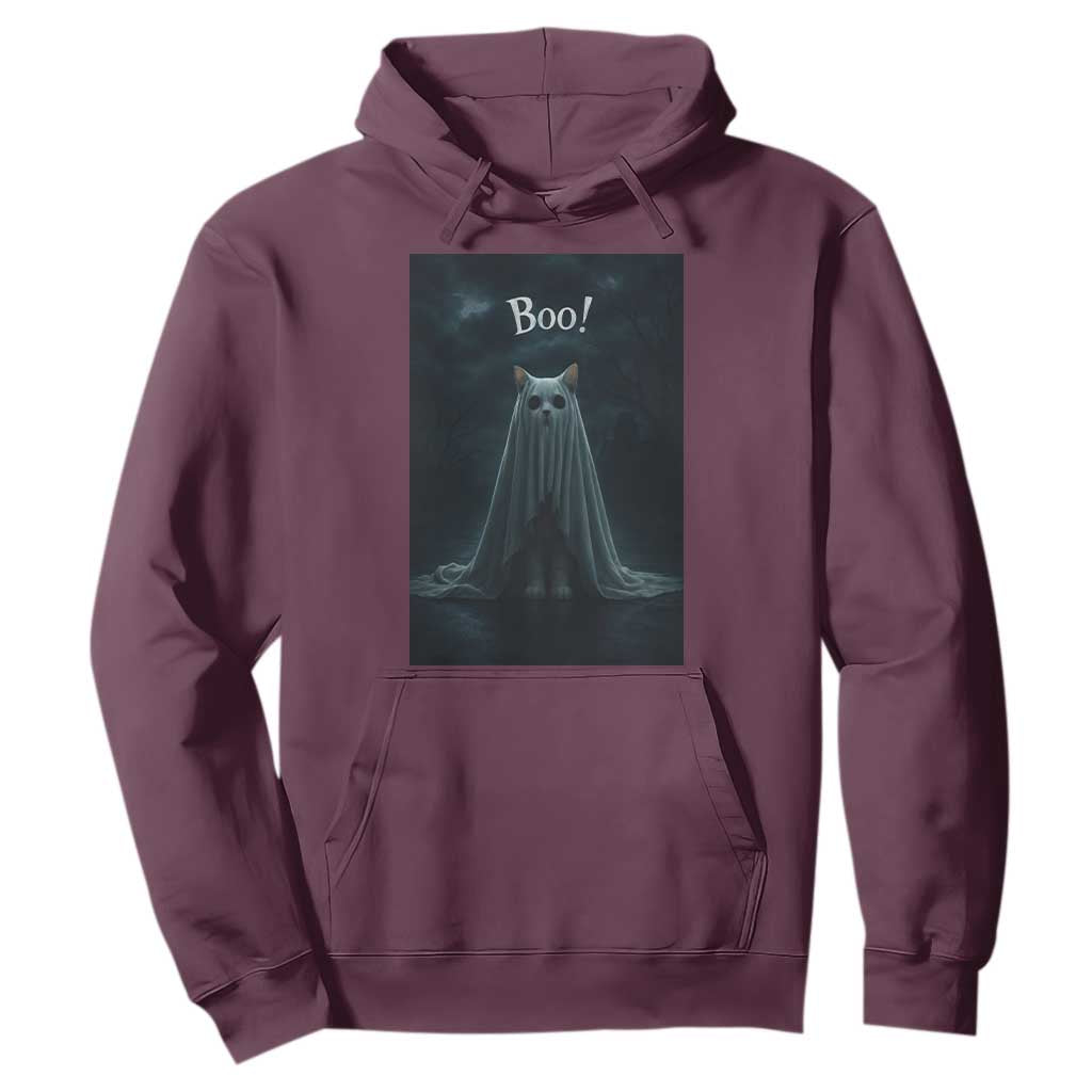 Cat Halloween Hoodie Spooky Season Ghost Kitten Haunted Mansion TS10 Maroon Print Your Wear