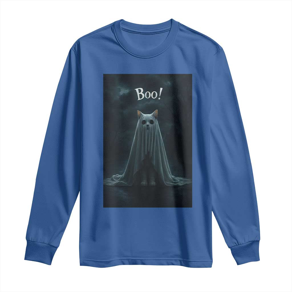 Cat Halloween Long Sleeve Shirt Spooky Season Ghost Kitten Haunted Mansion TS10 Royal Blue Print Your Wear