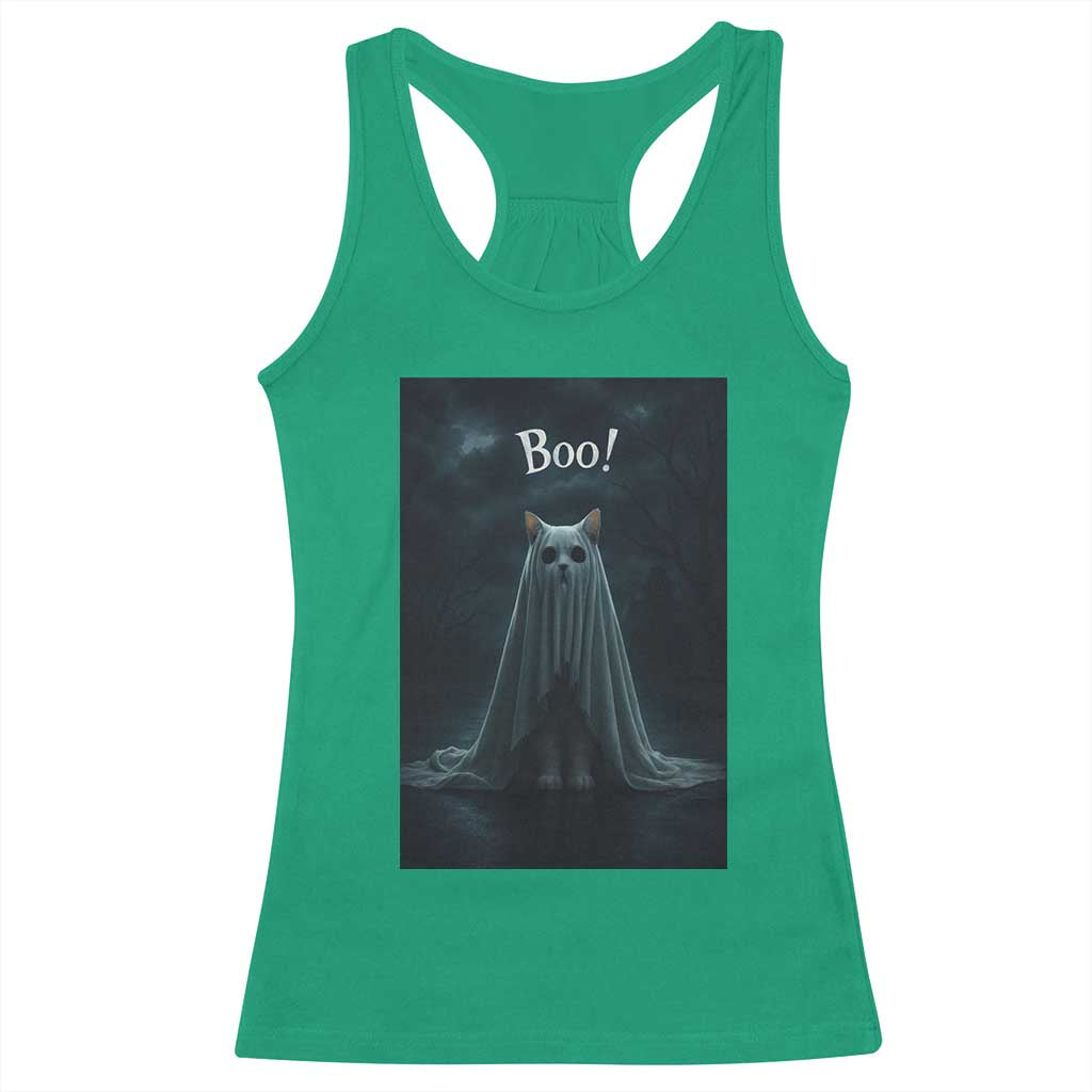 Cat Halloween Racerback Tank Top Spooky Season Ghost Kitten Haunted Mansion TS10 Irish Green Print Your Wear