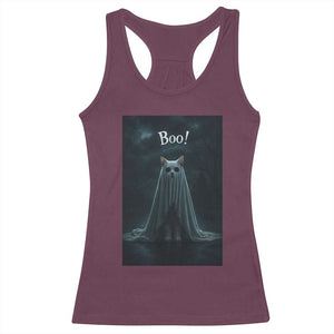 Cat Halloween Racerback Tank Top Spooky Season Ghost Kitten Haunted Mansion TS10 Maroon Print Your Wear