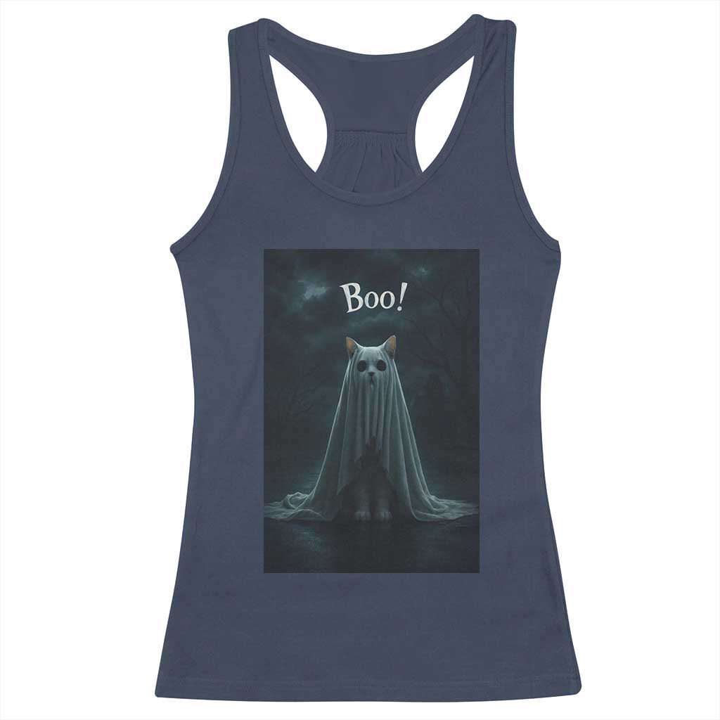 Cat Halloween Racerback Tank Top Spooky Season Ghost Kitten Haunted Mansion TS10 Navy Print Your Wear