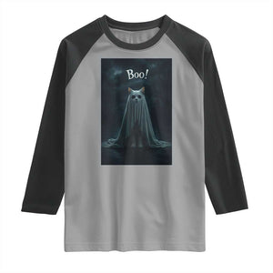 Cat Halloween Raglan Shirt Spooky Season Ghost Kitten Haunted Mansion TS10 Sport Gray Black Print Your Wear