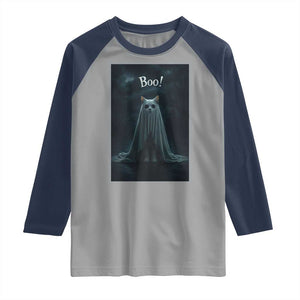 Cat Halloween Raglan Shirt Spooky Season Ghost Kitten Haunted Mansion TS10 Sport Gray Navy Print Your Wear