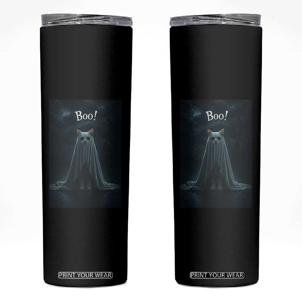 Cat Halloween Skinny Tumbler Spooky Season Ghost Kitten Haunted Mansion TS10 Black Print Your Wear