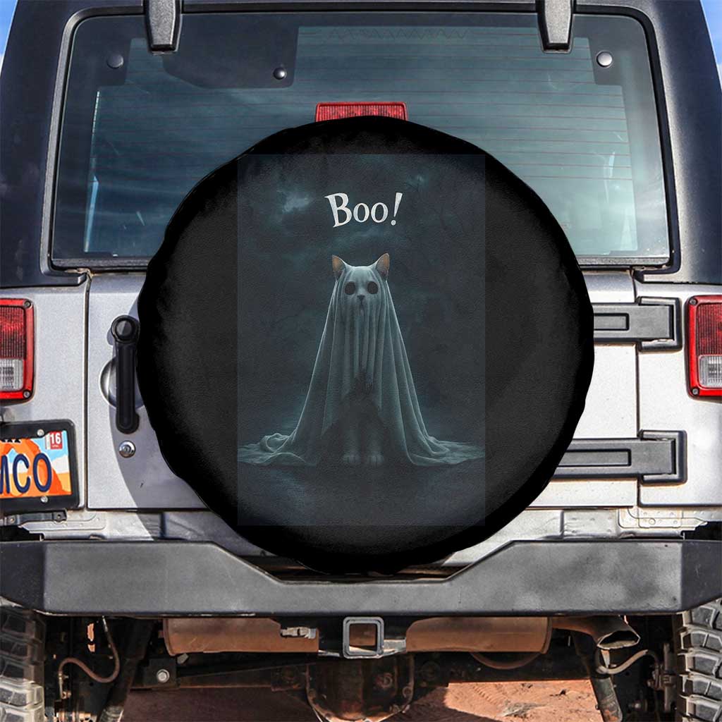 Cat Halloween Spare Tire Cover Spooky Season Ghost Kitten Haunted Mansion TS10 No hole Black Print Your Wear