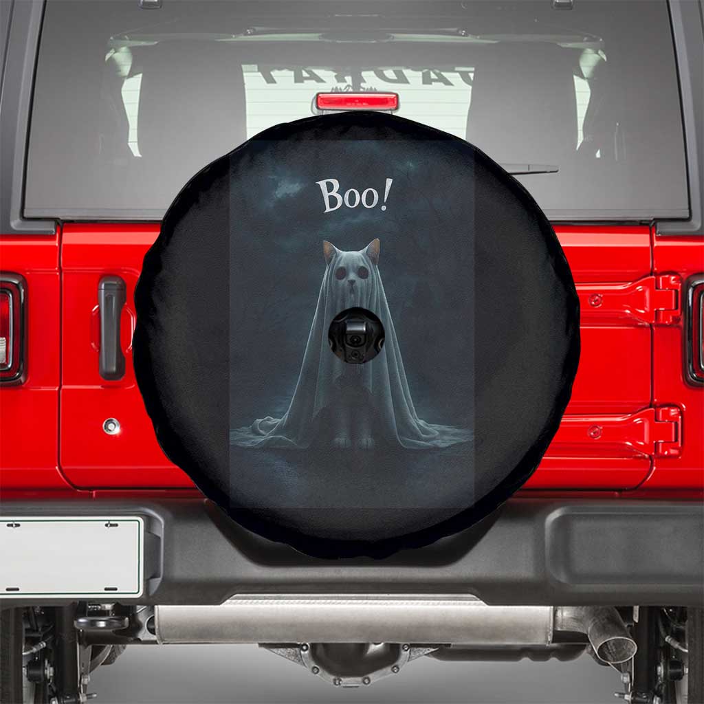 Cat Halloween Spare Tire Cover Spooky Season Ghost Kitten Haunted Mansion TS10 Black Print Your Wear