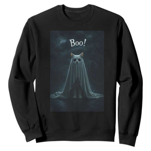 Cat Halloween Sweatshirt Spooky Season Ghost Kitten Haunted Mansion TS10 Black Print Your Wear