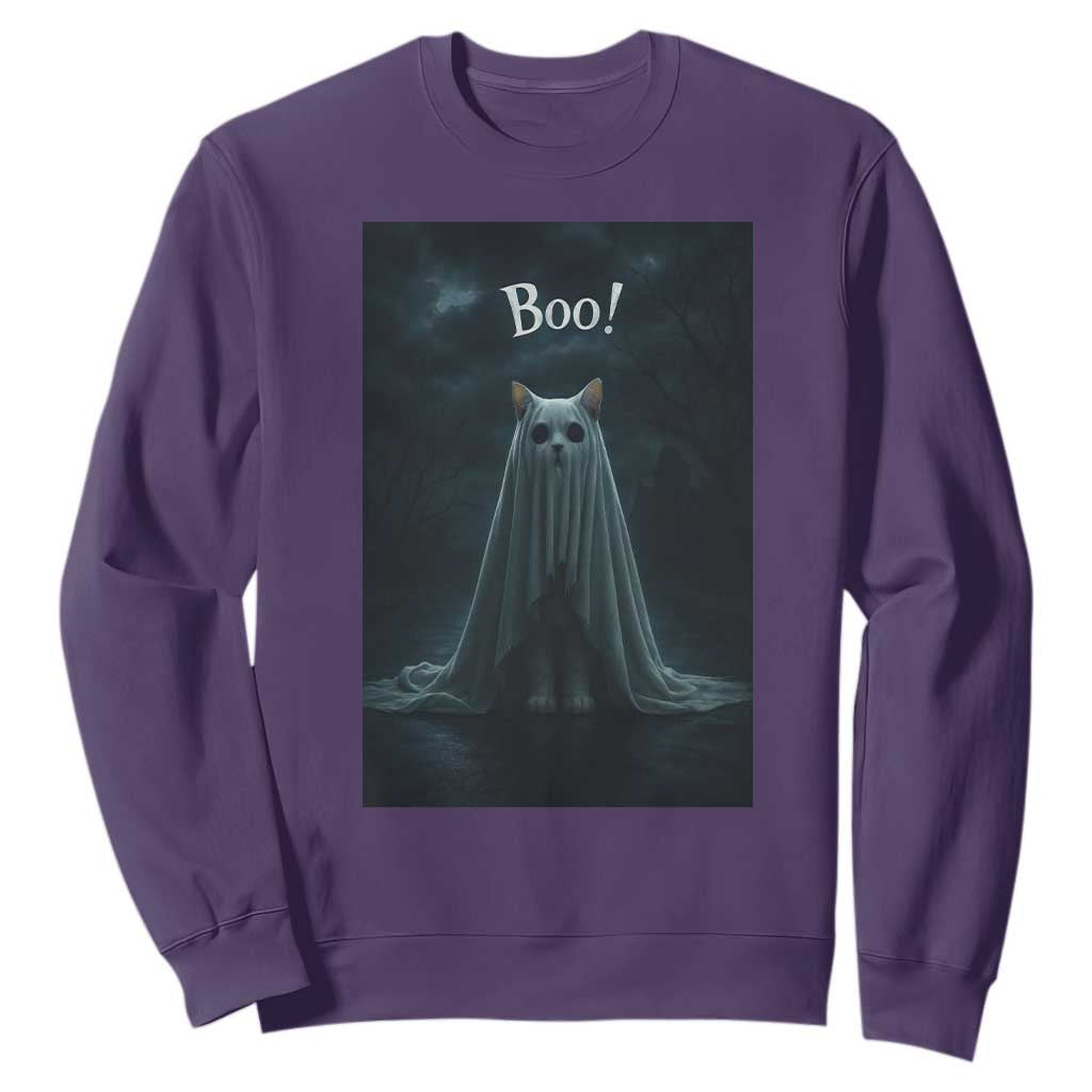 Cat Halloween Sweatshirt Spooky Season Ghost Kitten Haunted Mansion TS10 Purple Print Your Wear