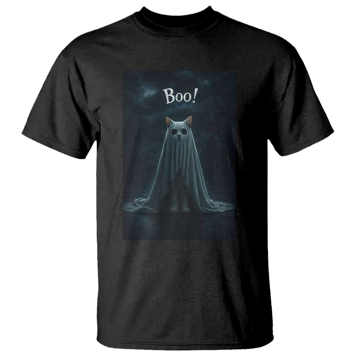 Cat Halloween T Shirt Spooky Season Ghost Kitten Haunted Mansion TS10 Black Print Your Wear