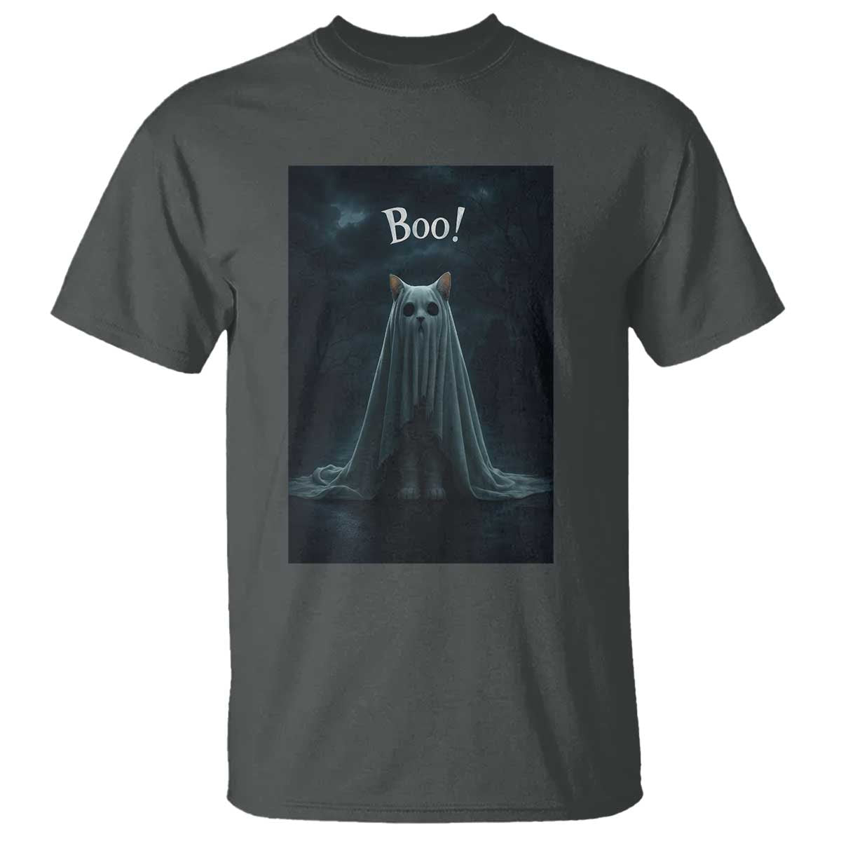 Cat Halloween T Shirt Spooky Season Ghost Kitten Haunted Mansion TS10 Dark Heather Print Your Wear