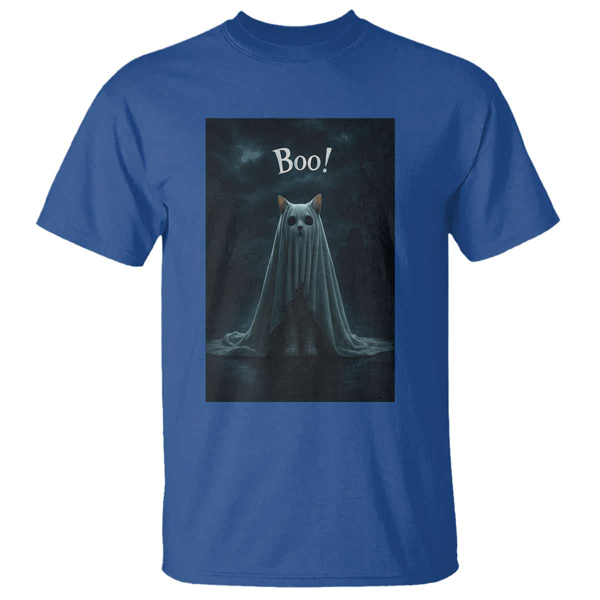 Cat Halloween T Shirt Spooky Season Ghost Kitten Haunted Mansion TS10 Royal Blue Print Your Wear