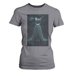 Cat Halloween T Shirt For Women Spooky Season Ghost Kitten Haunted Mansion TS10 Charcoal Print Your Wear
