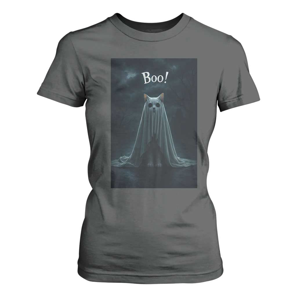 Cat Halloween T Shirt For Women Spooky Season Ghost Kitten Haunted Mansion TS10 Dark Heather Print Your Wear