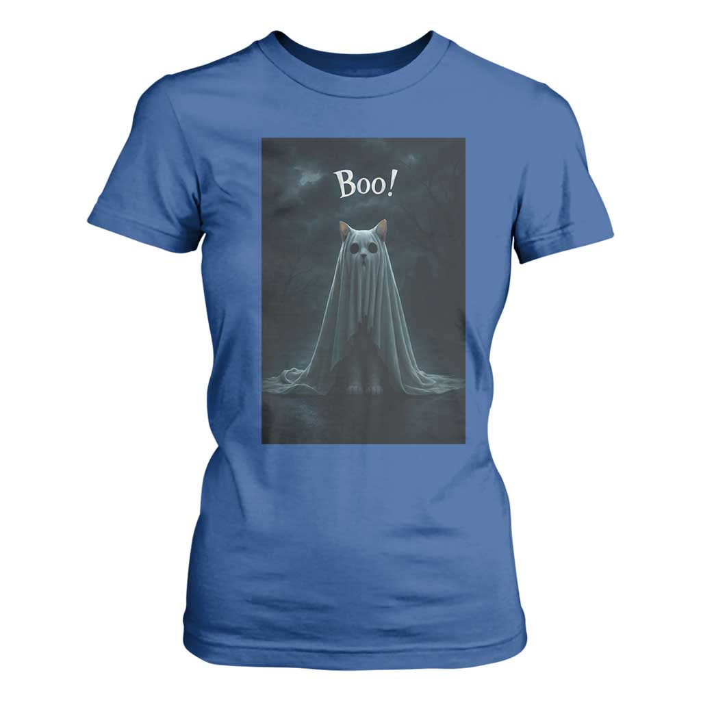 Cat Halloween T Shirt For Women Spooky Season Ghost Kitten Haunted Mansion TS10 Royal Blue Print Your Wear