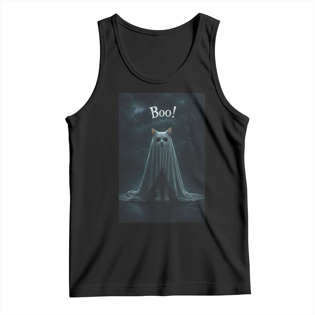 Cat Halloween Tank Top Spooky Season Ghost Kitten Haunted Mansion TS10 Black Print Your Wear